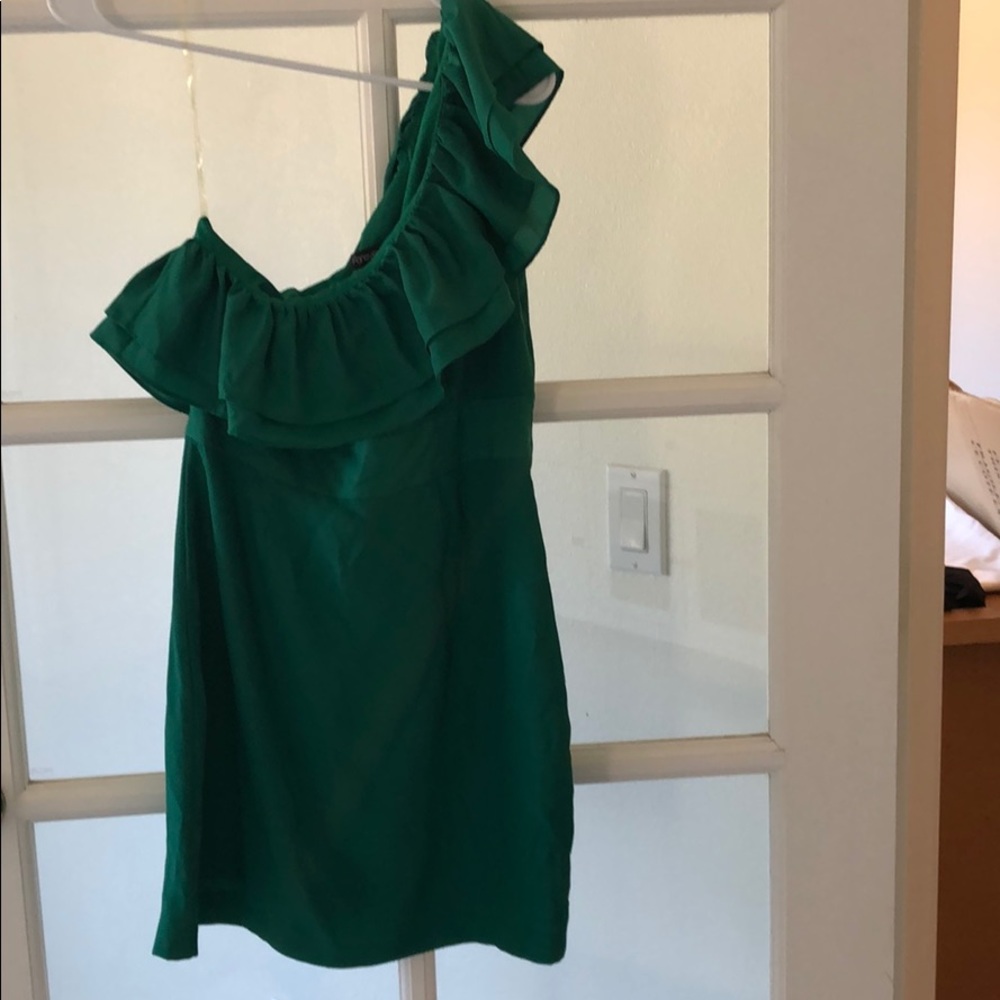 Emerald green off the shoulder dress